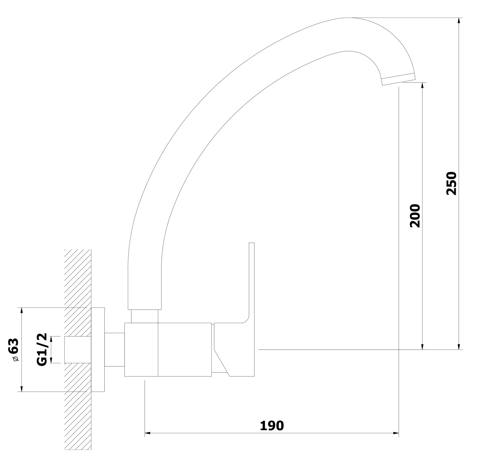 EHM Wand Waschtischarmatur, Spültischarmatur Auslauf nach oben, schwenkbar, MS chrom 