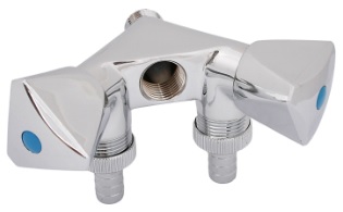 Doppel Geräteanschlußventil 1/2"x3/4"AG-3/4"AG - mit Mittenloch 