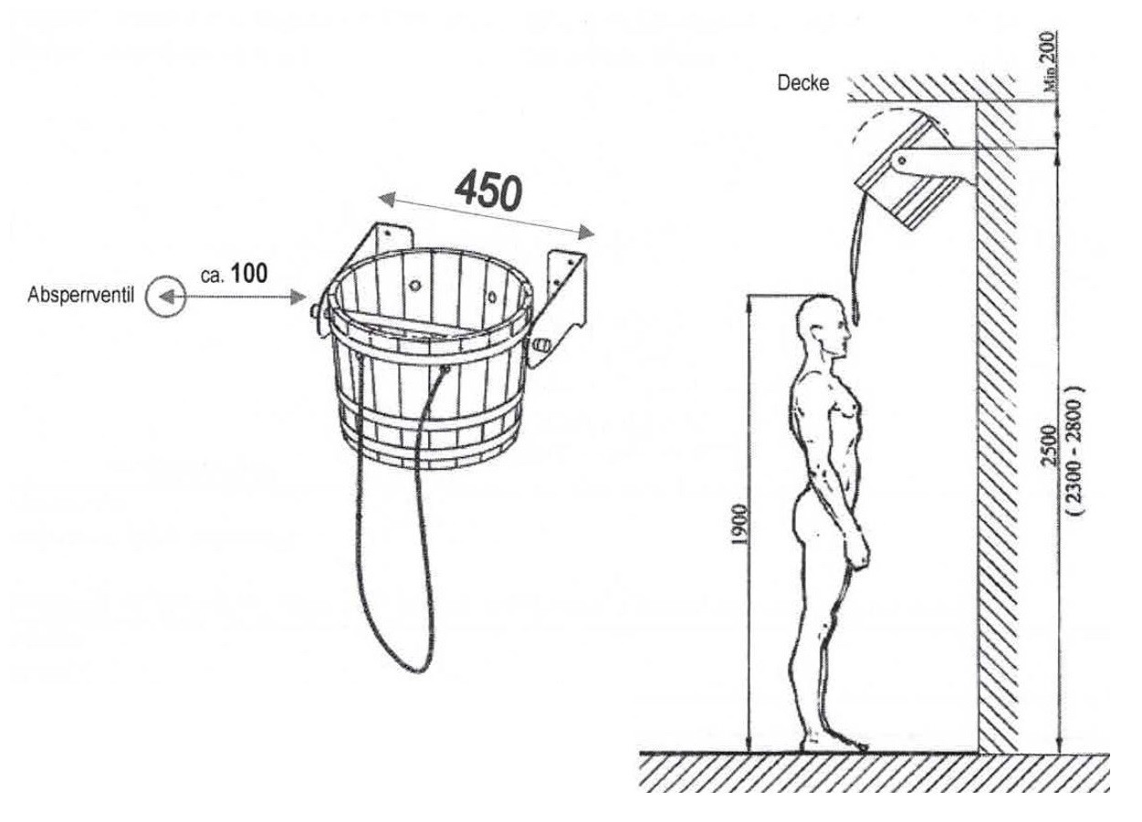 *Eimer Schwalldusche aus Kambalaholz für Innenräume *Montage-, Bedienungs- u. Wartungshinweise beachten. Siehe Beipack-Info!