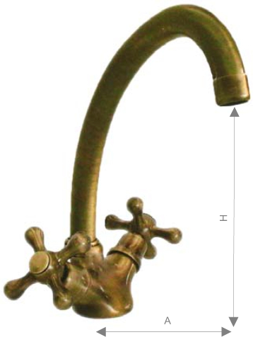 *Einloch-Mischbatterie "Classico" Metall-Kreuzgriffe, Ms bronziert, Cu-R. *Achtung Pflegehinweise beachten!