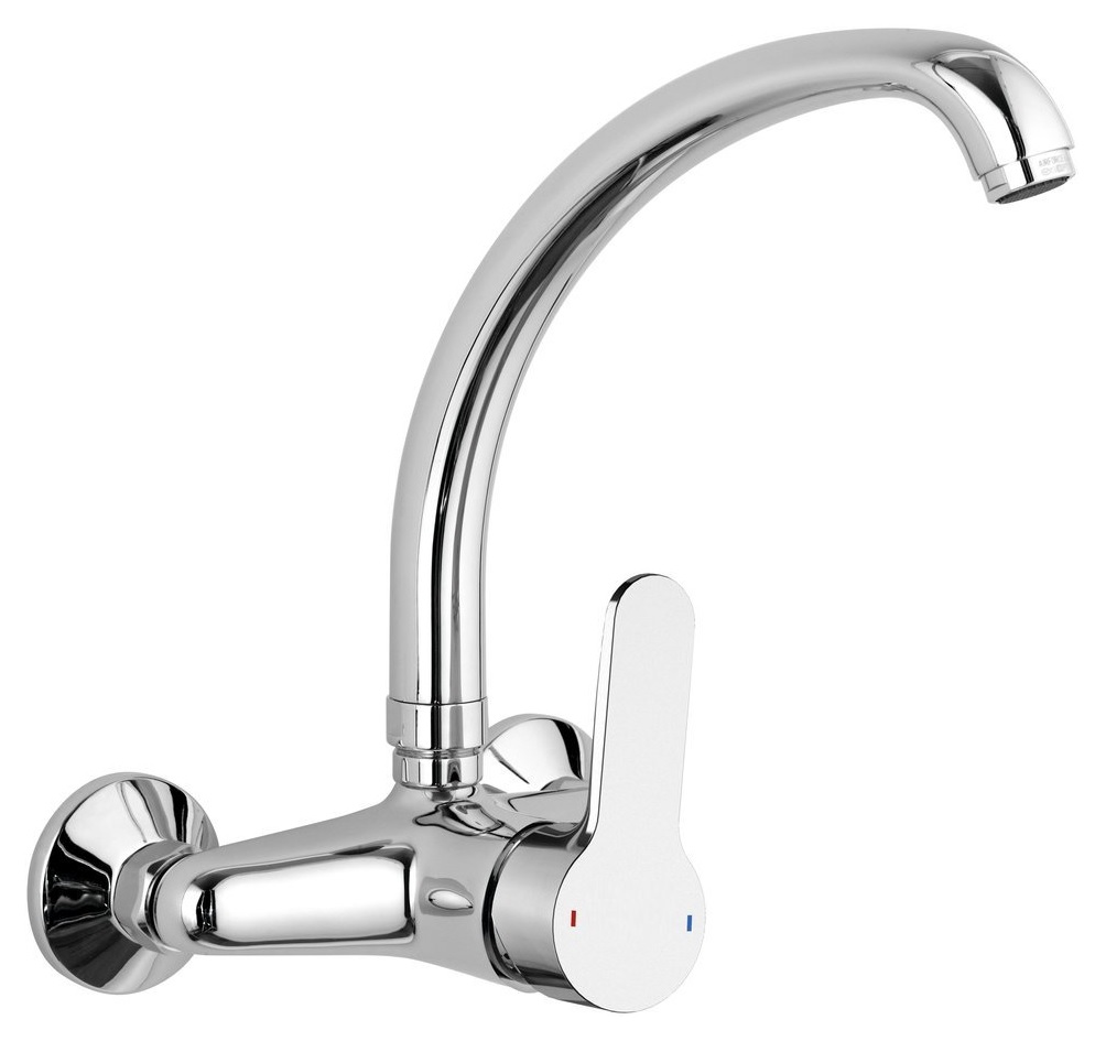 EHM Wand Waschtischarmatur, Spültischarmatur Auslauf nach oben, schwenkbar, MS chrom 