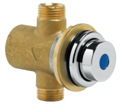 Selbstschluss-Durchgangsventil zum Einbau in dünnen Wänden 1/2"AGx1/2"AG, Ms chrom, blauer Knopf ca.25(+10/-5)sec@3bar