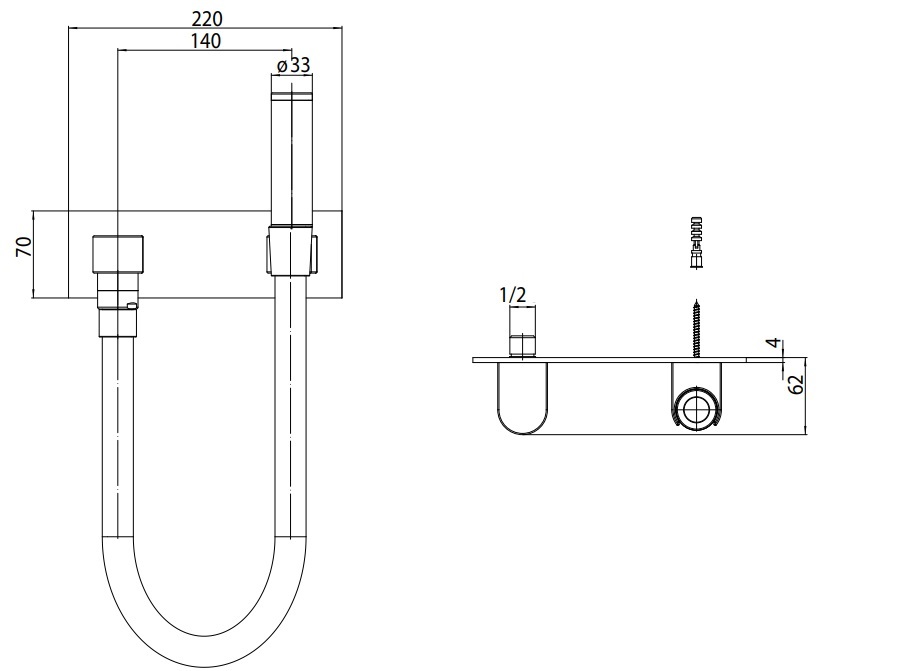 Kneippset Garnitur m.integr.Wandanschlussbogen u.Schlauchhalter, schwarz matt 1/2"Eingang, 3/4"Schlauch 2m, MS 