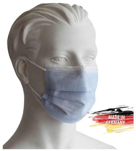 Corona Einweg-Mund-u.Nasenschutz 3-lagig blau, EN14683, TypIIR, m.Nasenbügel 