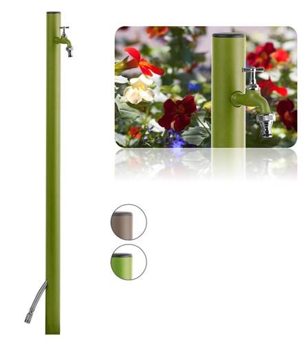 Alu Wasserzapfsäule "Single" GRÜN inkl.Schlauchhalter u.Bodenbef.-Sockel 