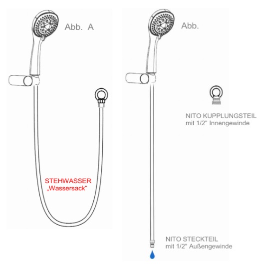 NITO Brauseschlauch-Set 1/2"IG, 2-teilig, Messing verchromt  NITO Brauseschlauch-Set 1/2"IG, 2-teilig, Messing verchromt