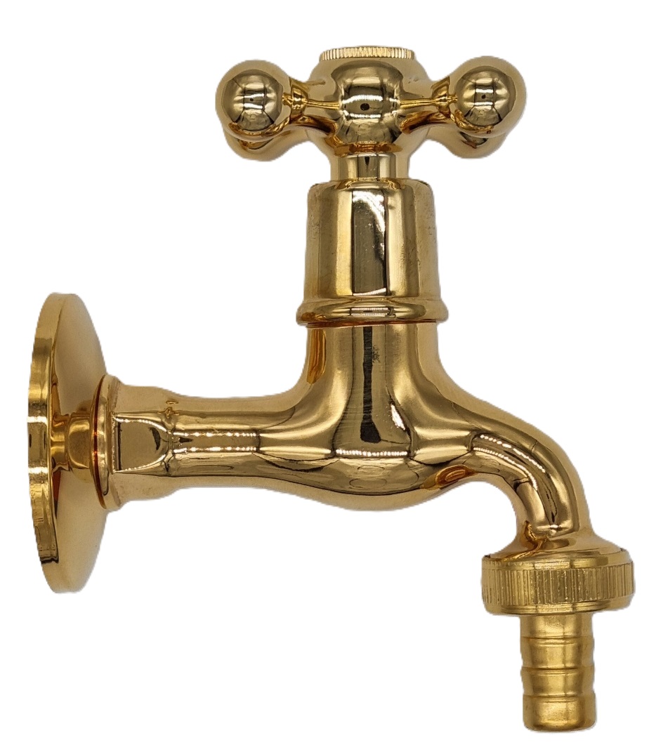 KLASSIK Hahn m.Schlauchverschr. 1/2"AG, L=10cm, inkl.Ros., gold  KLASSIK Hahn m.Schlauchverschr. 1/2"AG, L=10cm, inkl.Ros., gold