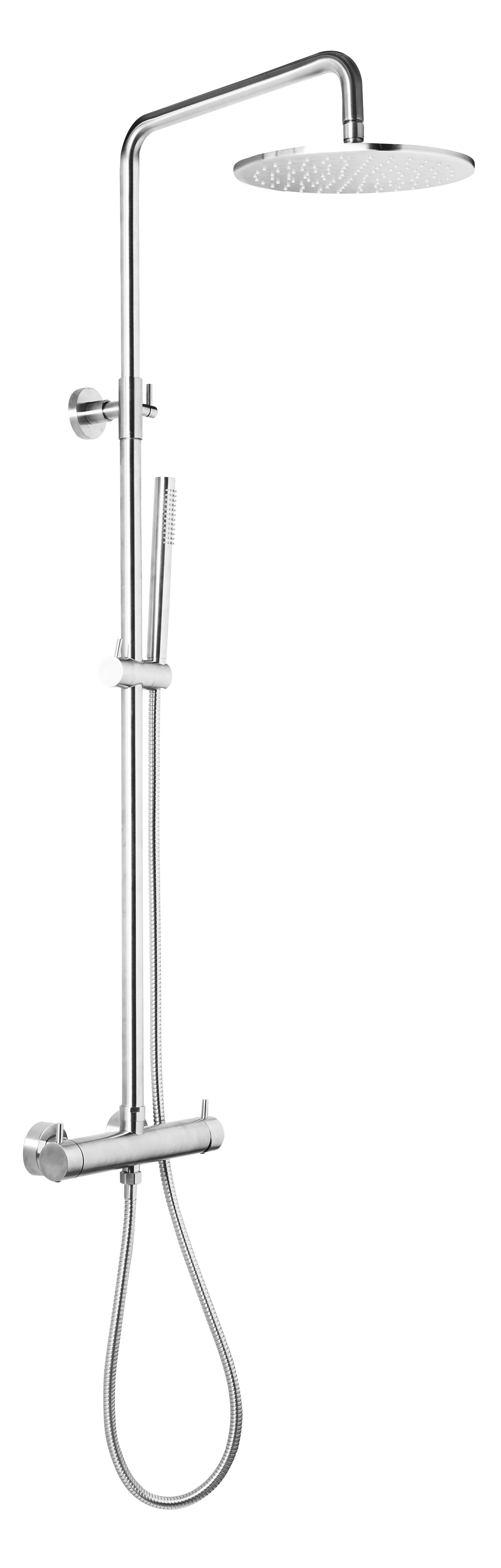 Edelstahl Duschsäule rund, komplett, schwenkbar, höhenverstellbar, Wandmontage inkl.BS, HB, KB.25cm, Material:ES-316 SC74P1026YD0AS