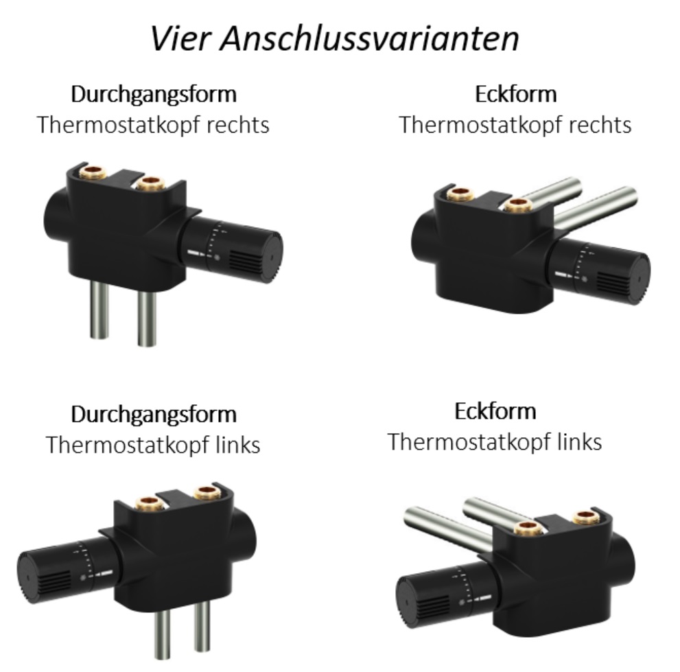 DESIGN Universal Mittenanschlussgarnitur 1/2"xEK, inkl.Blende schwarz-matt, inkl.TH-Kopf schwarz-matt für alle 4 Anschlussvarianten