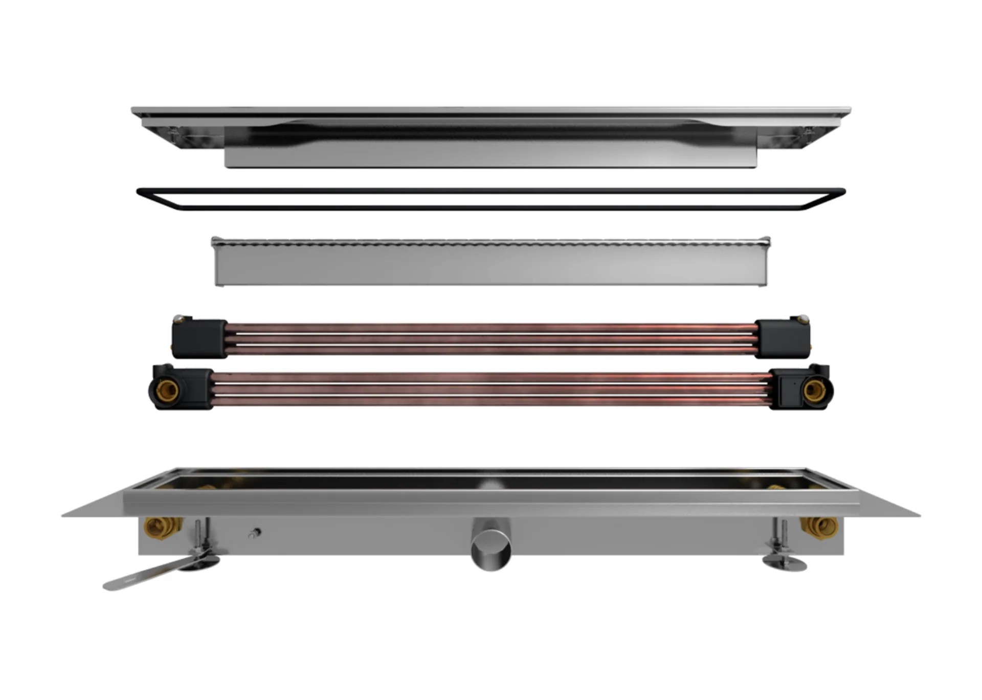 Unocconi Joulia Twinline 6-Rohr kurz Duschrinne m.Wärmetauscher, m.Abdeckung geschliffen wandseitige Montage 